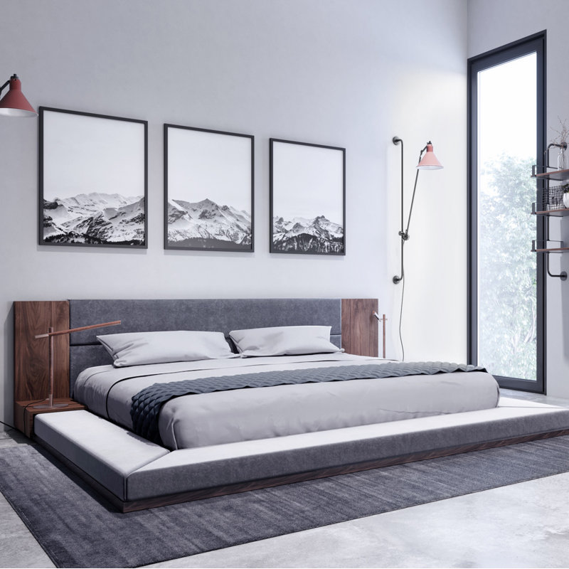 Amalie Upholstered Platform Storage Bed, Queen, Walnut