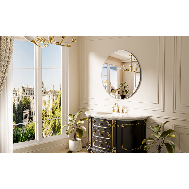 Round/Circle Vanity Mirror with Aluminum Alloy Frame, HD Tempered Glass, French Cleat Mounted Wall Decor Bathroom Vanity Mirror