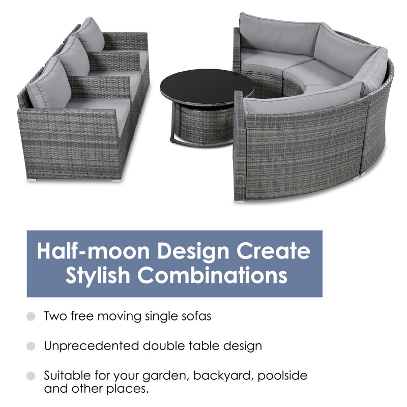 Ensemble de conversation modulaire avec coussins 9 pièces Cirilla