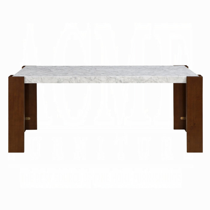 ACME Hettie Dining Table, Engineered Stone & Brown Finish