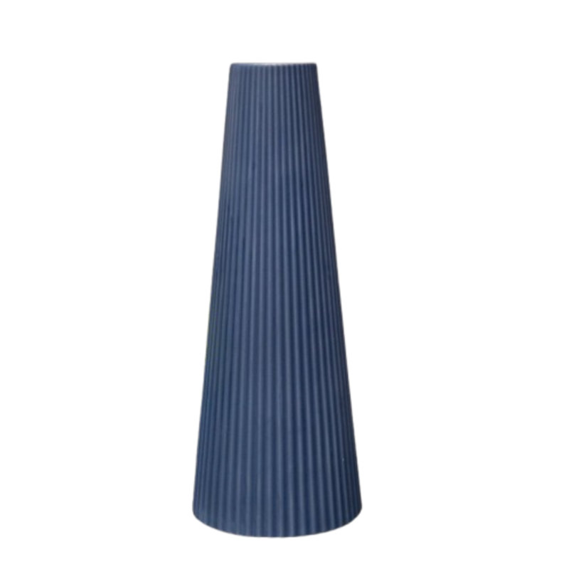 Vase rond en céramique fini mat bleu, Bleu, H 13 po x l 5 po x P 5 po