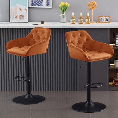 Kafka Velvet Upholstered Adjustable Swivel Bar Stools