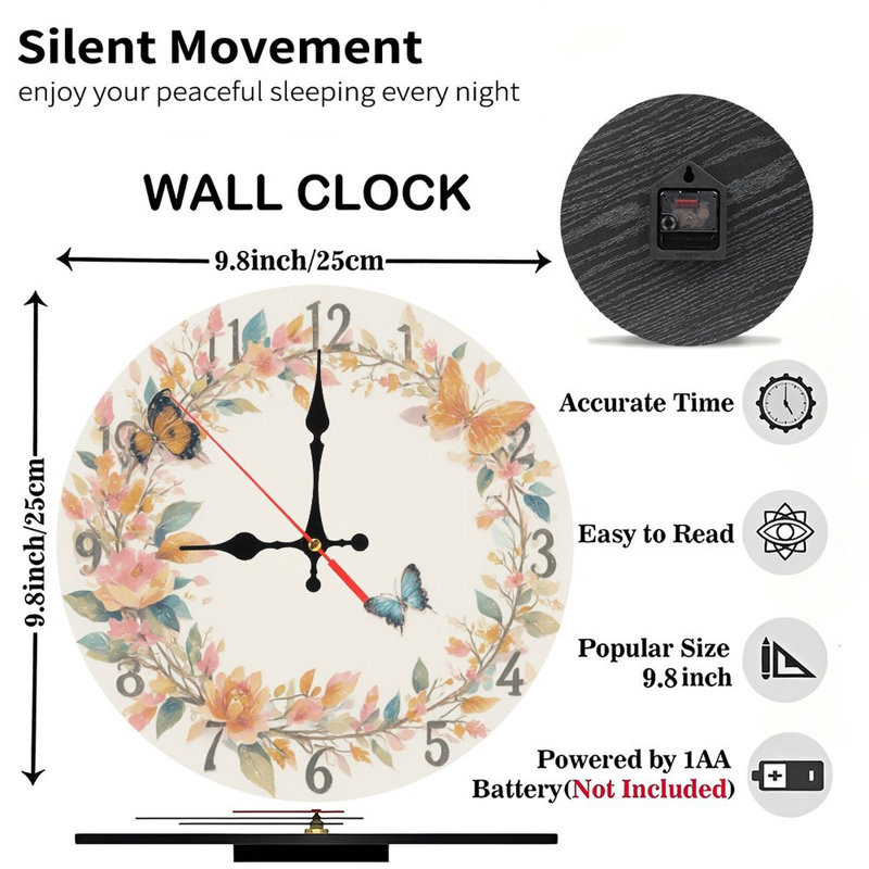 Horloge florale avec papillons