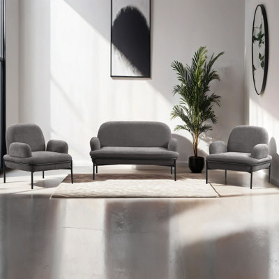 Ensemble de canapé élégant 3 pièces, gris | Structure 100% contreplaqué, tissu 100% Teddy facile à nettoyer | Canapé à 2 places (55,1 x 31,5 x 20,9 po), fauteuils à oreilles (33,5 x 31,5 x 20,9 po) | Ressort en zigzag et mousse 22 noms de domaine | Confort moderne pour les salons
