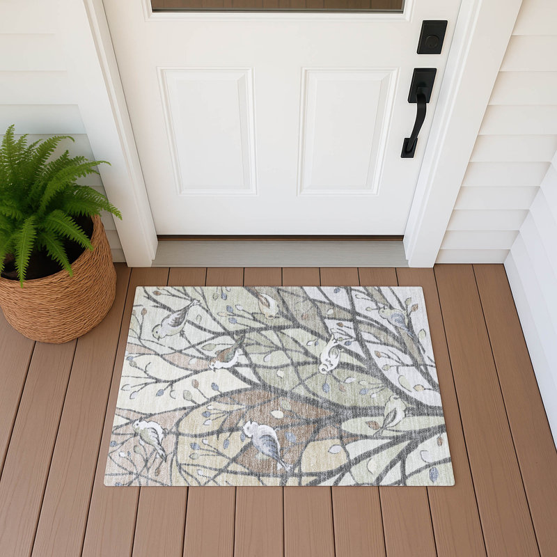 Machine Washable Indoor/Outdoor Bourkelands ACN2336 Botanical Rug, Rectangle 1'8" x 2'6"