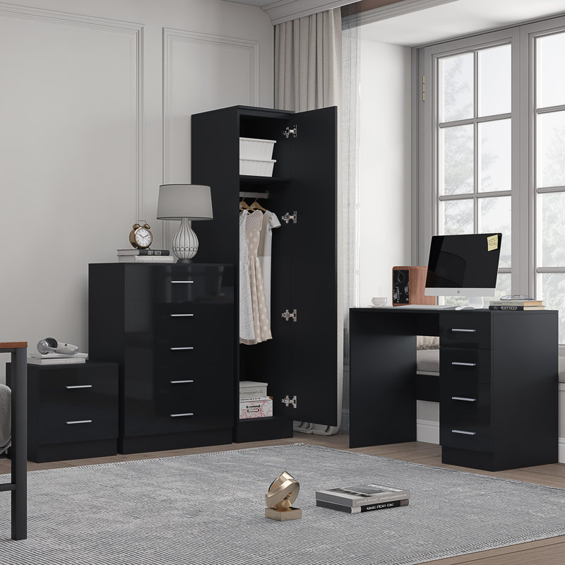 Eva Piece Bedroom Set, Black Gloss / Black Oak