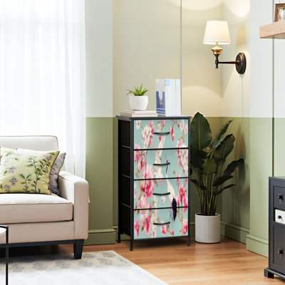 Commode pour commode de chambre à coucher pour garde-robe aquarelle à têtes rouges, grue, cerisier en fleurs, commodes et commodes de rangement en tissu avec bacs de rangement à 4 tiroirs
