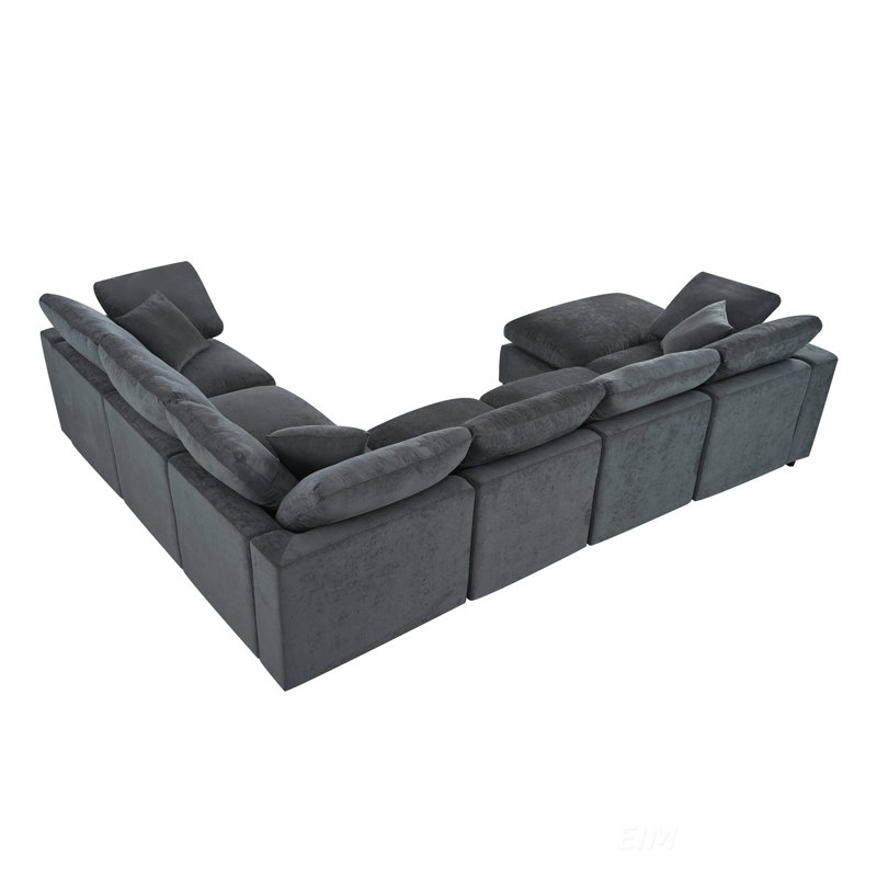 Extra Large 7-Seater Modular Sectional Sofa With L-Shape Design, Movable Ottoman, Plush Chenille Fabric, And Solid Pine Wood Frame