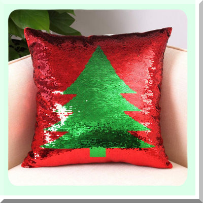Mermaid Magic Reversible Sequin Pillowcase Set - Red Decorative Throw Pillow Covers - Sparkling Sequins Cushion Cover Set of 2 - Red Tree
