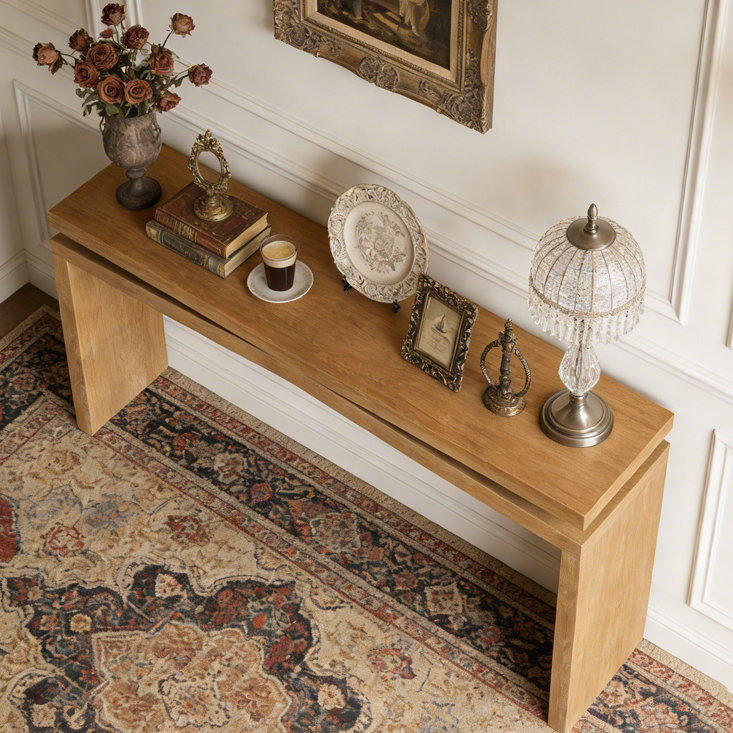 Console 65 pouces en placage de bois massif rustique, Brun antique