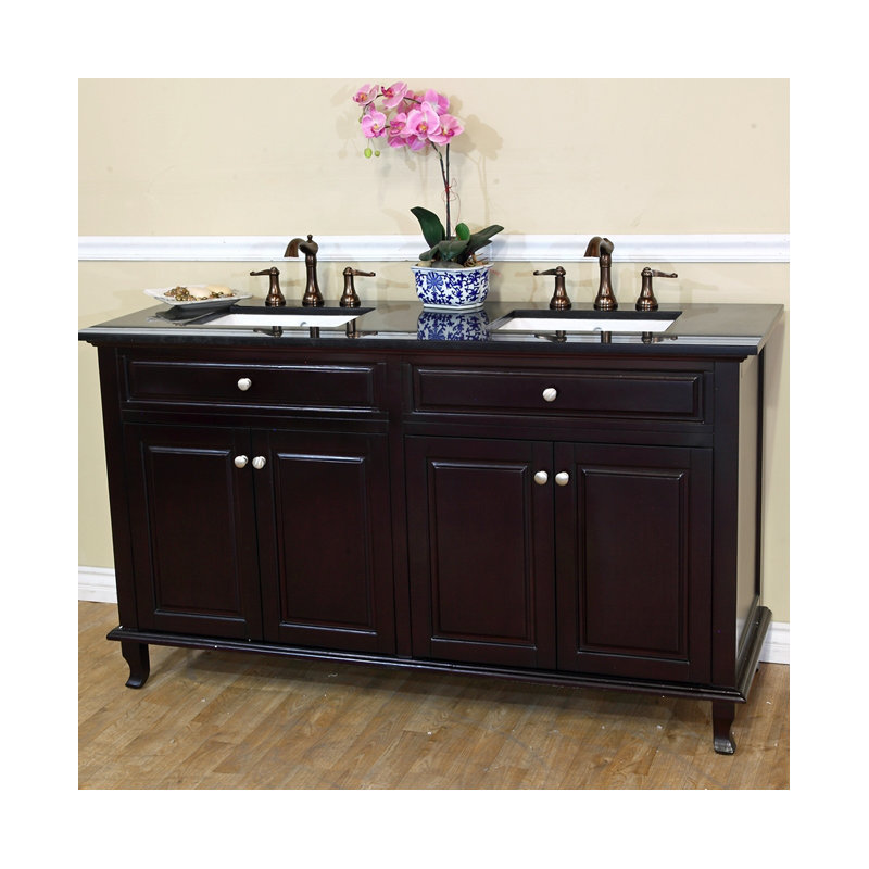 Ensemble de meuble-lavabo double 62 po Lombardi, Acajou foncé, Noir galaxie