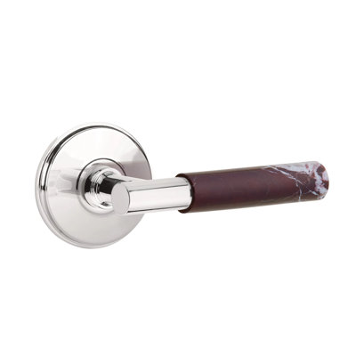 Ensemble de leviers de passage Emtek Select avec rosette Watford et tige en T, levier en marbre Rosso Levanto (CF)