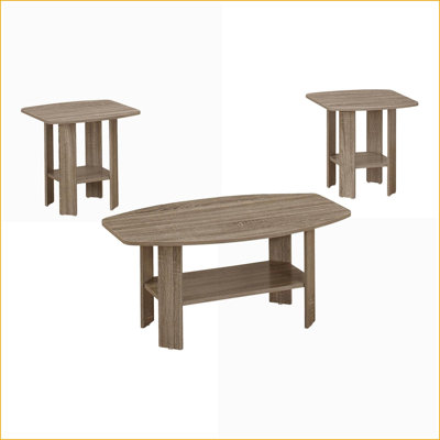Brown Laminate 3-Piece Coffee Table Set with 2 End Tables, Transitional Design, Kid-Safe Rounded Edges