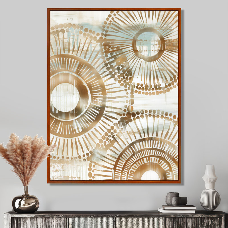 Or blanc et beige bohémien Mandala Simplicity II - impression d'art mural Mandala Boho, Cadre flottant brun