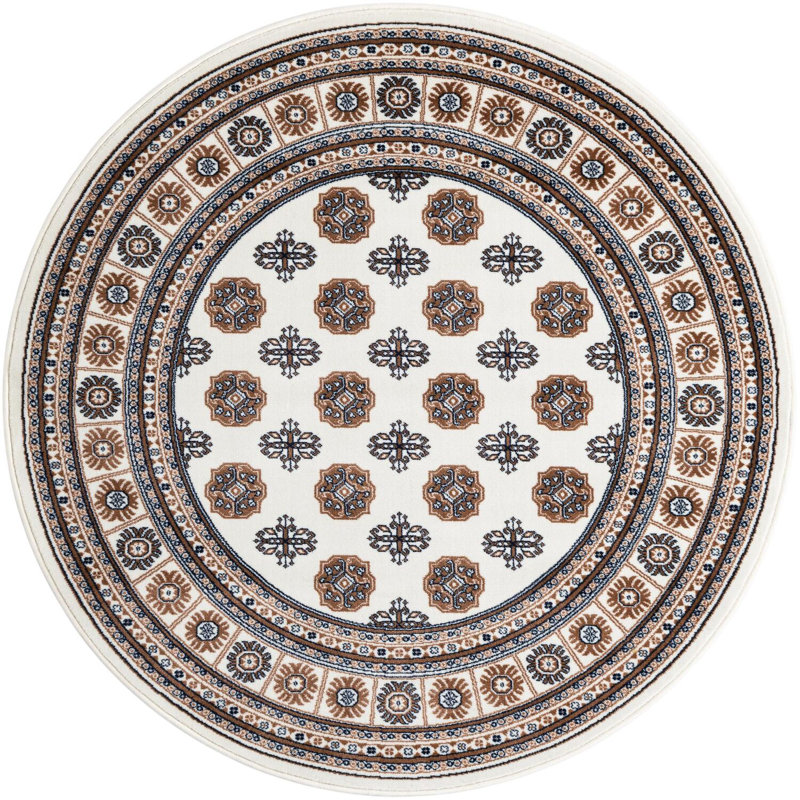 Traditional Hinshaw Area Rug Ivory Colour, Round 5'3"