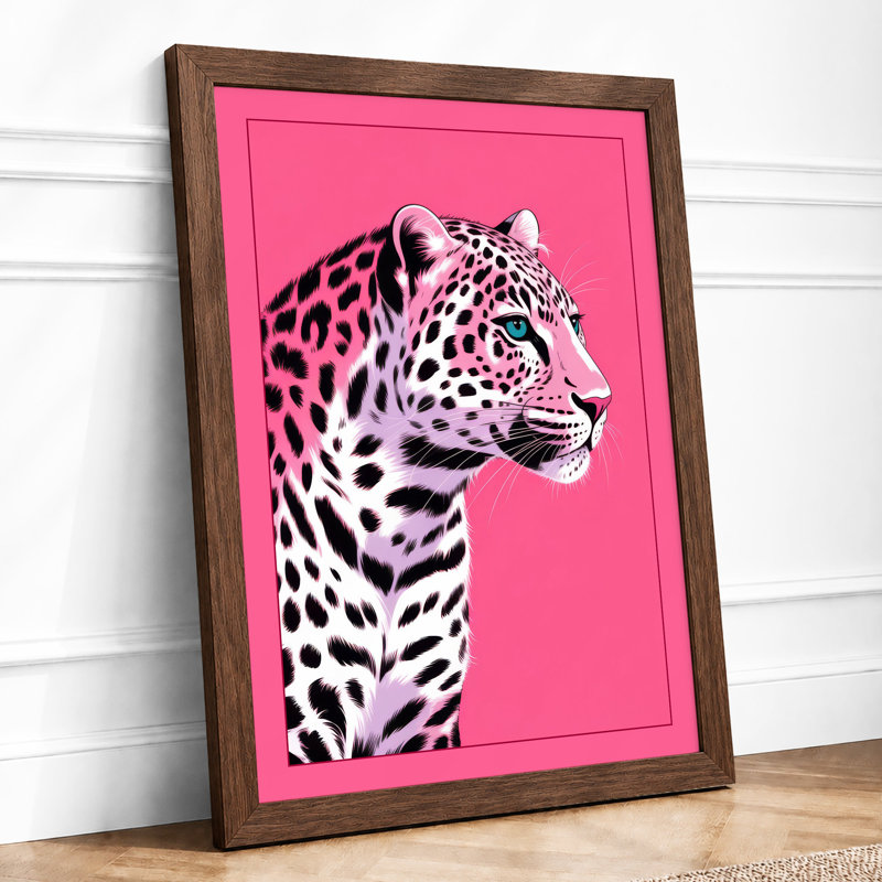 Alert Leopard Modern - Framed Print, A4 - 29.7 x 21.0 cm, Walnut