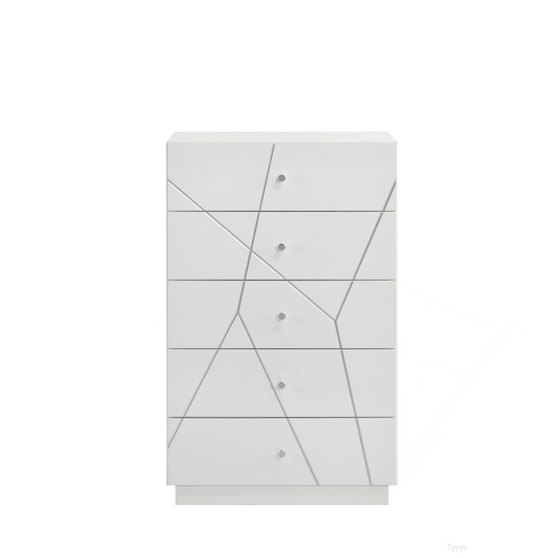 Commode Manhattan - Finition laquée avec motif géométrique et tiroirs spacieux pour rangement moderne - blanc
