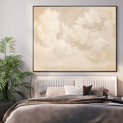 Extra Large Wall Art Fabric Print - Warm Neutral Cloudscape with Soft Billowing Clouds Artwork Decor for Living Room or Bedroom - "Frame Assembly Required (Unfinished Frame)"