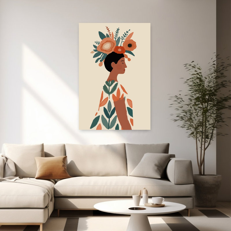 Botanical Crown Woman Abstract Contemporary Minimalist Flower Plant Wall Art Print 1 Piece Wrapped Canvas Wall Art