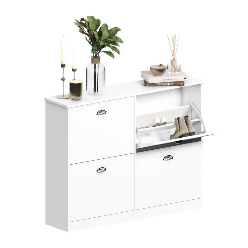16 Pair Shoe Storage Cabinet, White