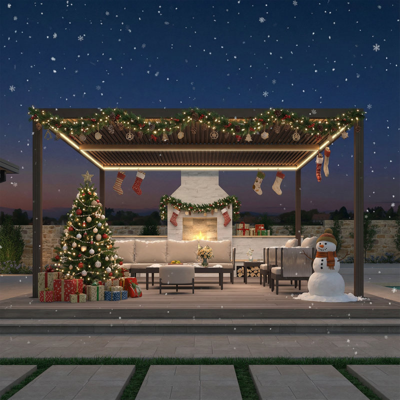 Purple Leaf Outdoor Louvered Pergola With Integrated Led Strip Lights, 94.32" H x 155.63" W x 129.69" D