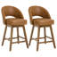 Tabouret de bar pivotant de 26,4 po avec siège à ressorts ensachés et structure en bois d'hévéa massif, dossier arqué découpé-1093371840