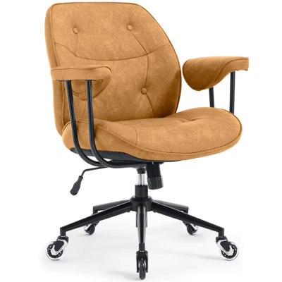 Chaise de bureau Mid-Century en similicuir avec roulettes, siège large, accoudoirs rembourrés et fonction berçante