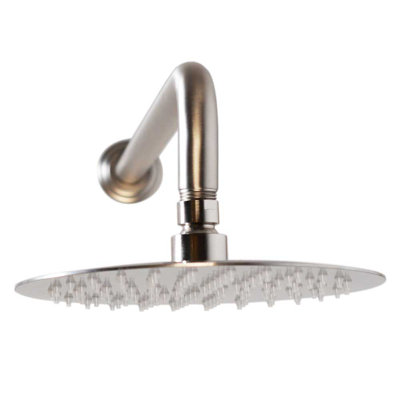 8" Round Thin Rainfall Shower Head with 1/2" IPS x 19" IPS Wall Mount 90-Degree Arm and Flange