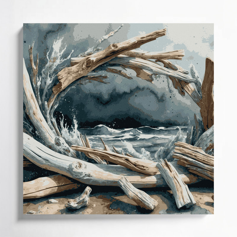 «Coastal Driftwood Arrangement», art mural sur toile grise, H 16 po x l 16 po