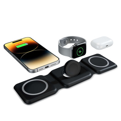 Inbox Zero 3-in-1 Foldable Wireless Charger, Travel Portable Charging Station, For Iphone 16 15 14 13 12 11 8 Plus Pro Max Xs, For Airpods 2nd 3rd Gen, For Sams