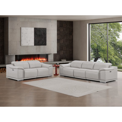 Genuine Leather Reclining Set – Sofa And Loveseat With 4 Power Recliners