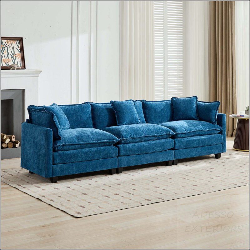 Canapé modulaire Cloud avec coussin double couche, Chenille bleue