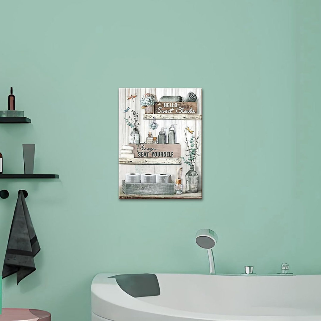 Rustic Farmhouse Framed Wall Art Bathroom Funny Please Seat Yourself Sign Artwork Poster Canvas Print For Bathroom Home Wall Decor 16X24 Inch