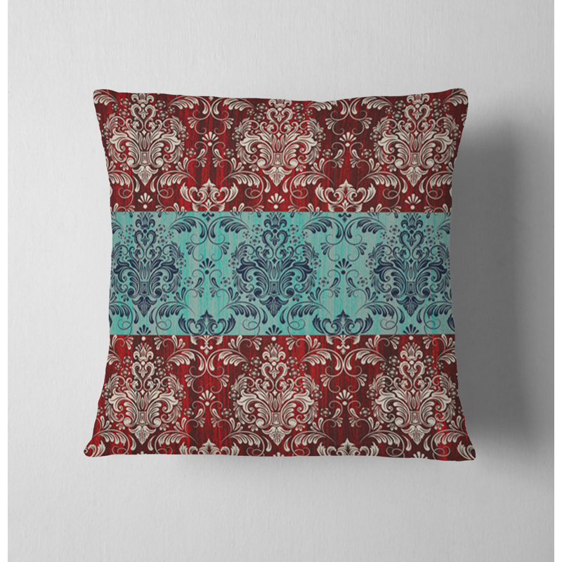 Throw Pillow Cover Only, H 16 po x l 16 po, Bleu / rouge damassé 1