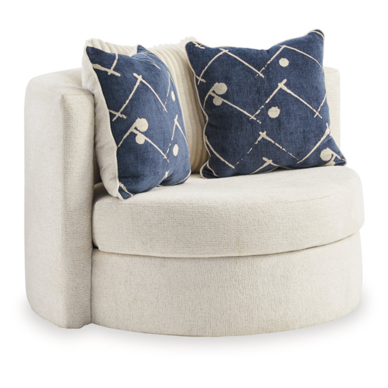 Ivory Plush Curved Swivel Accent Chair with Pillows
