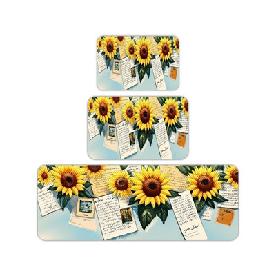 Set of 3 Kitchen Rug Vintage Sunflower Collage Pattern Kitchen Bedroom