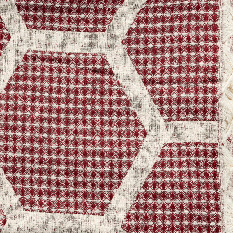 Jeté en coton tissé, Géométrique rouge