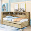 Lit de jour simple en bois avec couchette simple, tablettes de rangement et chargement USB-1444710450