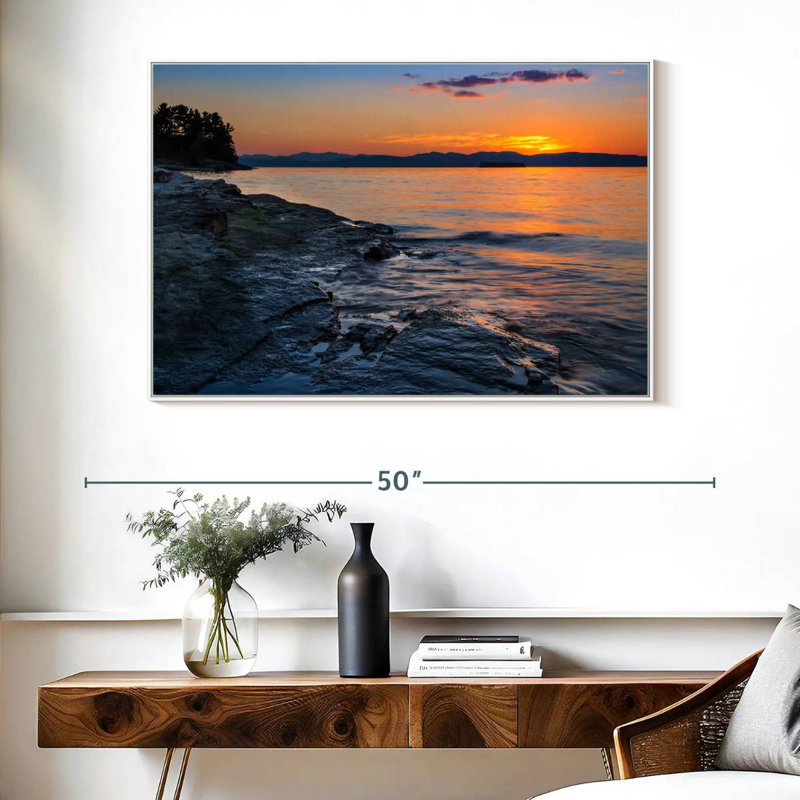 Serene Lake Champlain, Cadre flottant blanc, 40 po x 27 po