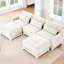 Trois places en chenille beige, 2 repose-pieds mobiles, coussin lombaire, rembourrage en mousse, conception élégante des accoudoirs, options de configuration flexibles en chenille avec mousse de résilience de soutien, base en bois robuste,-120913091