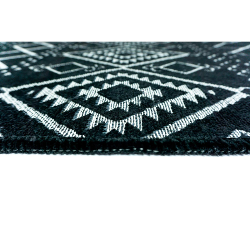 Merton Black Machine Washable Non-Slip Base Durable Decorative Kilim Carpet, Rectangle 2'8" x 3'4"