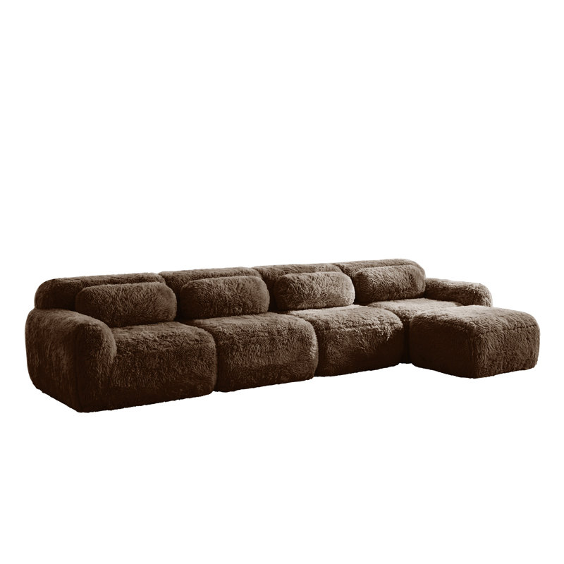 Canapé modulaire en L brun chocolat, canapé de salon moelleux en tissu moelleux avec repose-pieds, aucun assemblage requis
