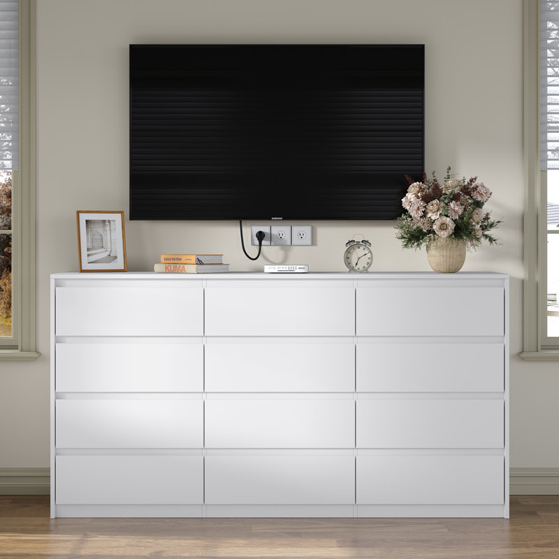Teasley 12-Drawer Dresser,63" W Double Dresser for Bedroom, White