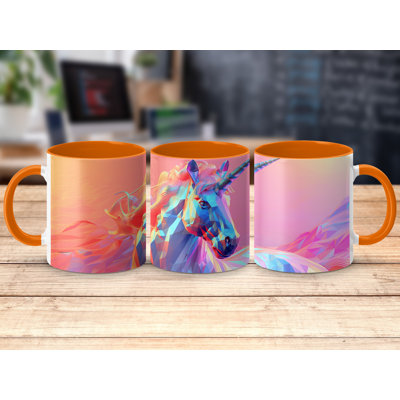3D Design 11oz Accent Mugs – Ceramic Coffee Cup with an Orange Handle and Interior