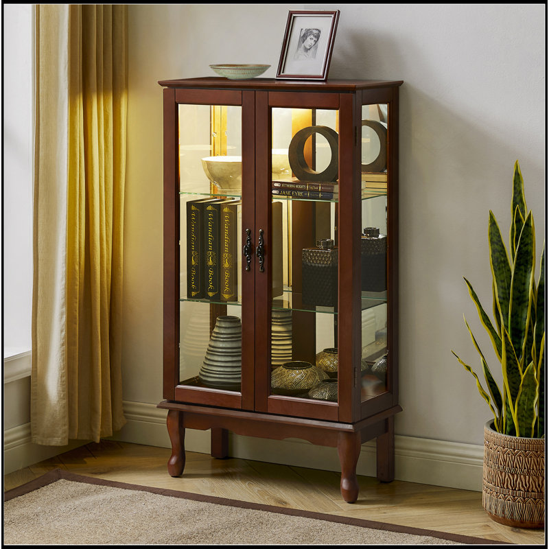 Vitrine lumineuse avec tablettes réglables et panneau arrière en miroir pour exposer des objets de collection