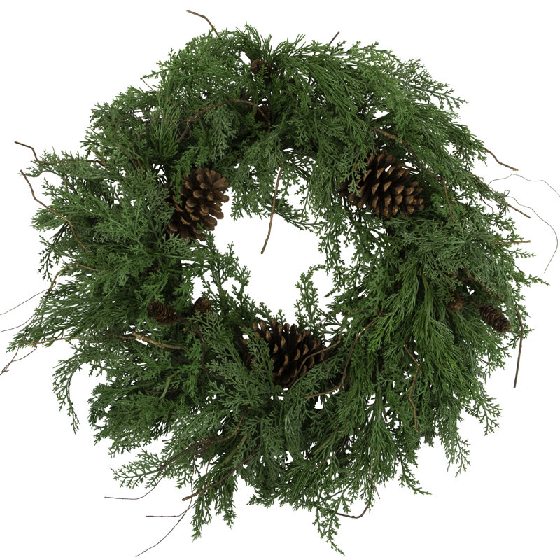 Couronne de Noël artificielle pommes de pin et cèdre - 26 po - non éclairée