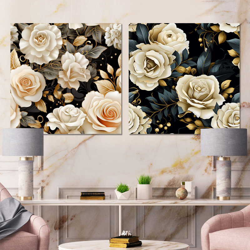 Ombret - Ensemble de 2 décorations murales florales, Toile tendue, H 16 po x l 33 po x P 1 po