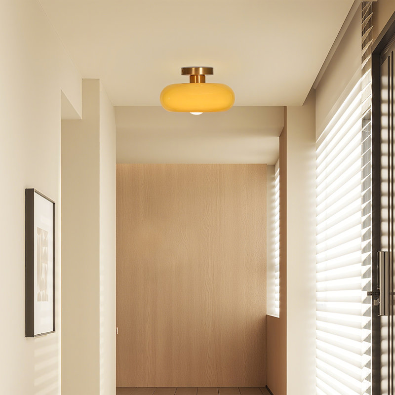 Mid-century Modern Beige Semi Flush Mount Ceiling Light, 5.91" H x 11.02" W x 11.02" D