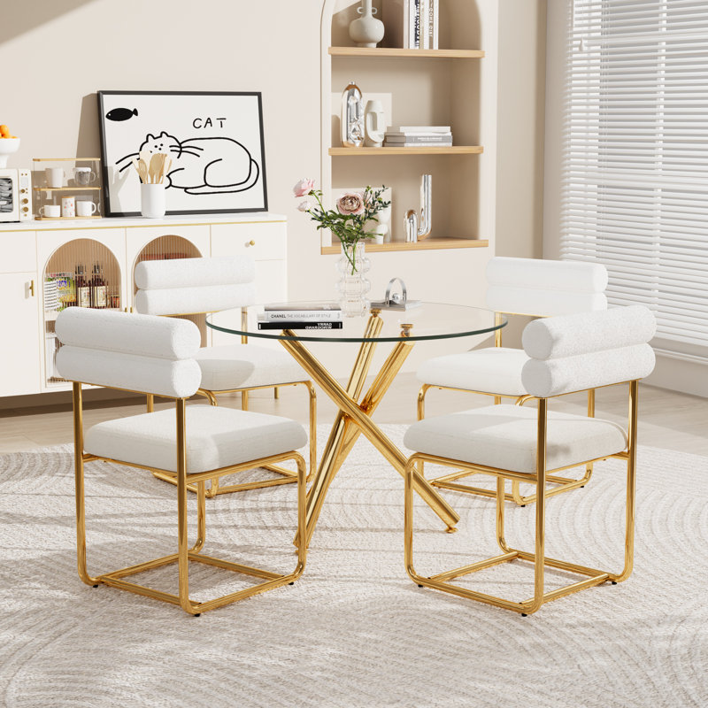Round Glass Dining Table Set, 3, 30'' H X 36'' L X 36'' W