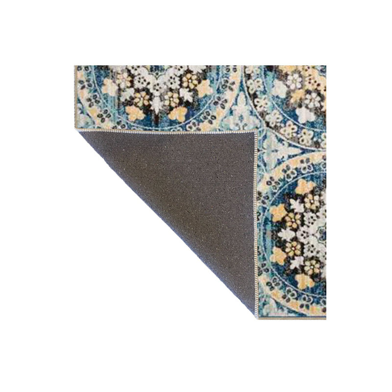 Tapis bleu lavable à motif géométrique, Sous-tapis rond 3 pi 3 po inclus